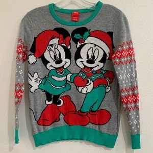Disney Girls Size L (10/12) Christmas Ugly Sweater Mickey Mouse & Minnie Mouse